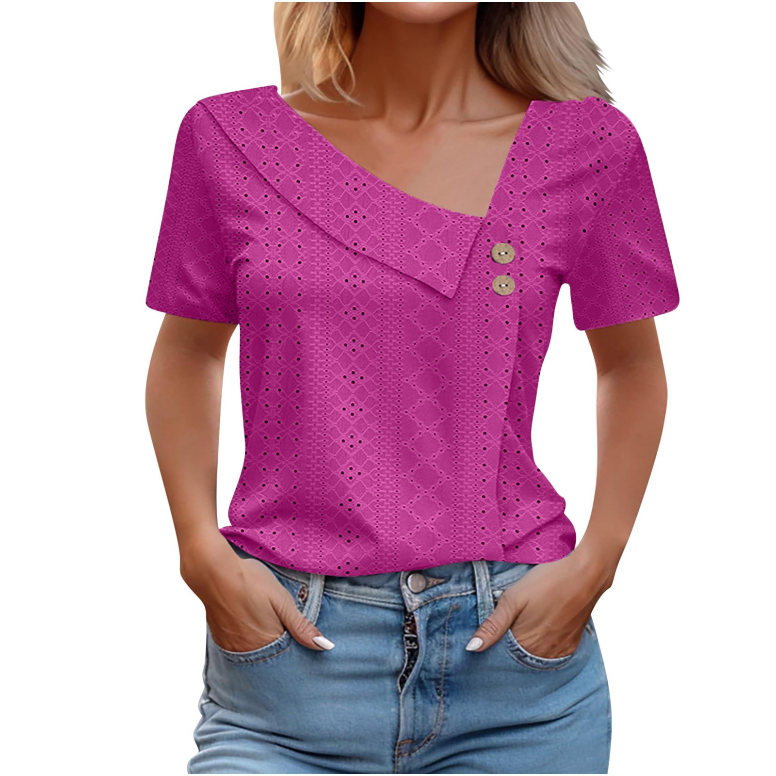 Camiseta de manga corta con cuello en V para mujer para verano