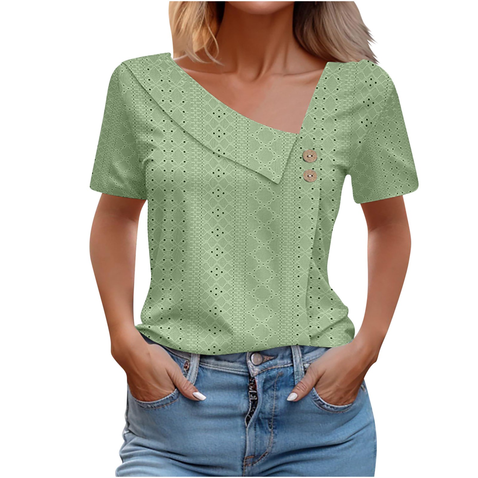 Camiseta de manga corta con cuello en V para mujer para verano