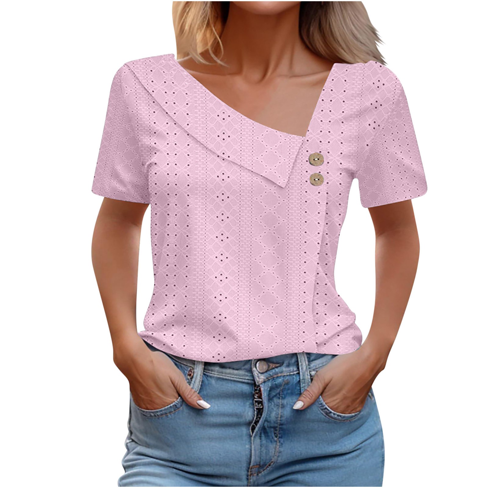 Camiseta de manga corta con cuello en V para mujer para verano