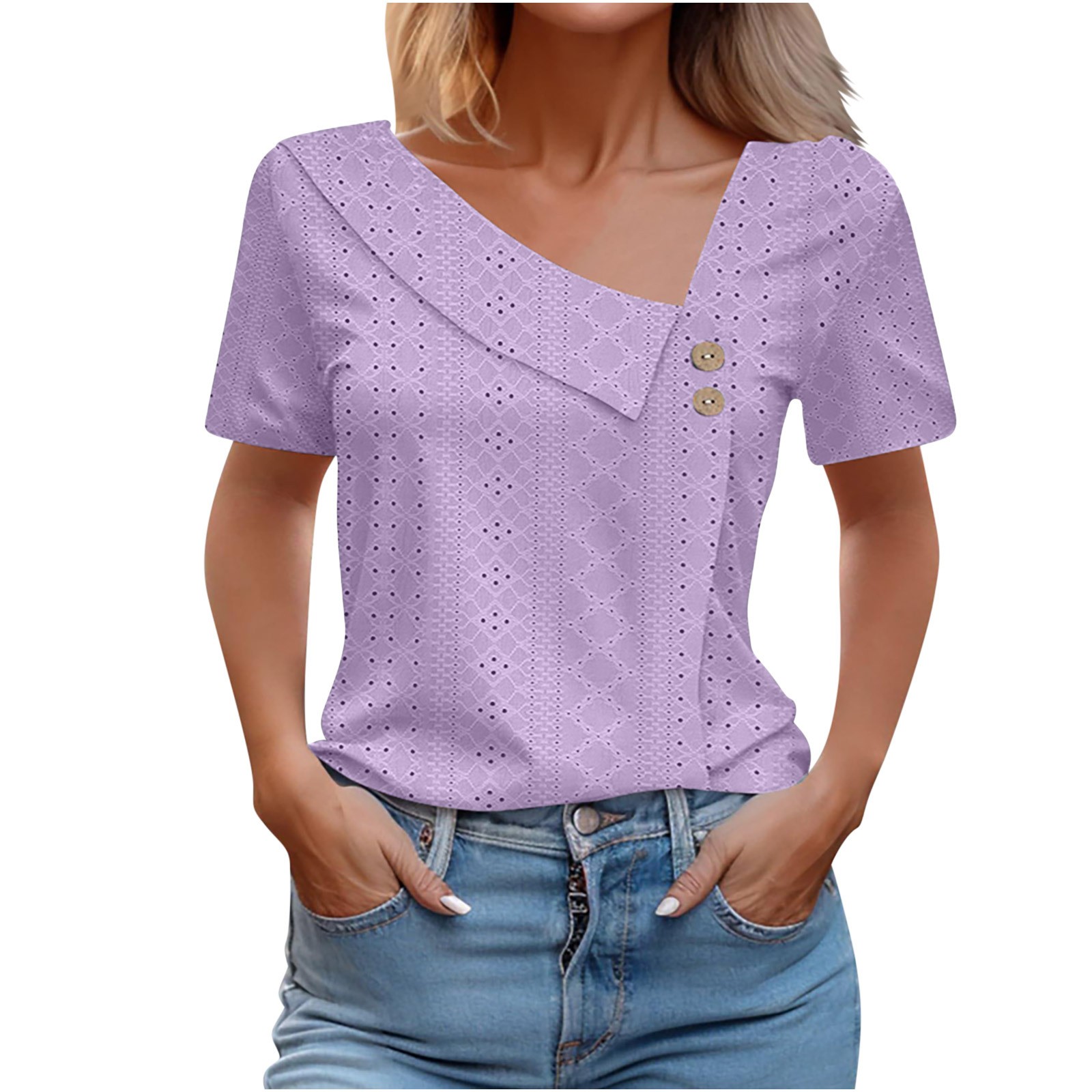 Camiseta de manga corta con cuello en V para mujer para verano