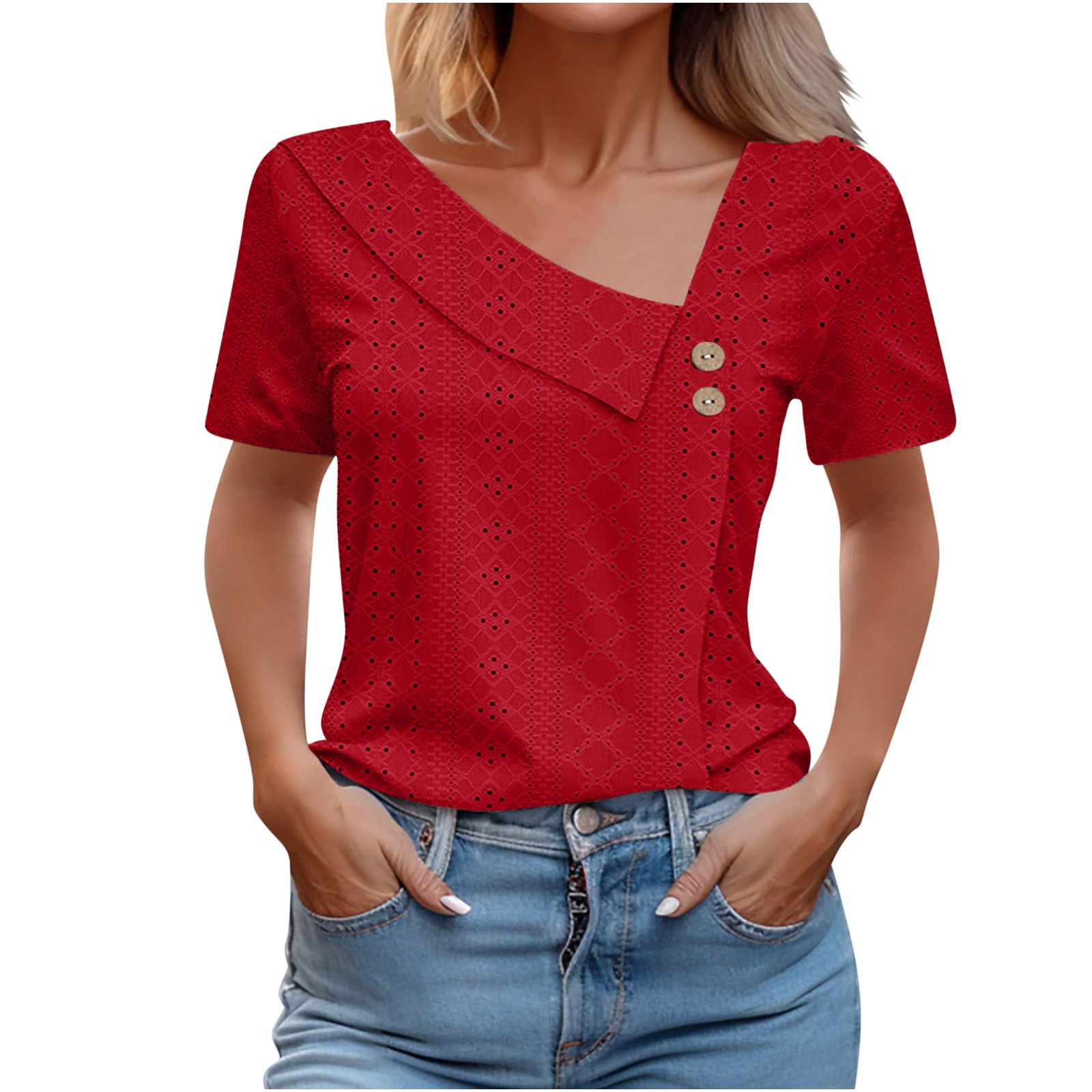 Camiseta de manga corta con cuello en V para mujer para verano