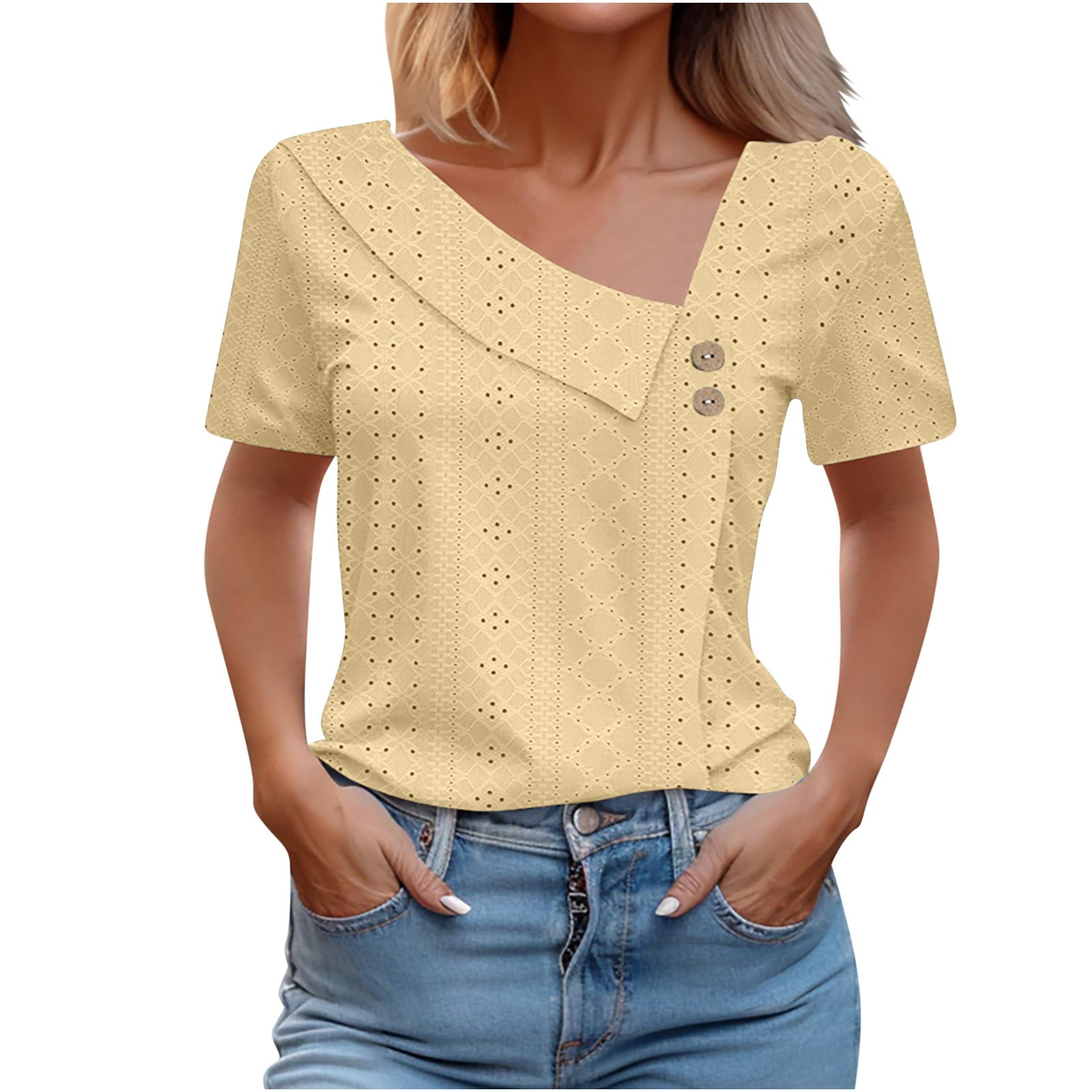 Camiseta de manga corta con cuello en V para mujer para verano