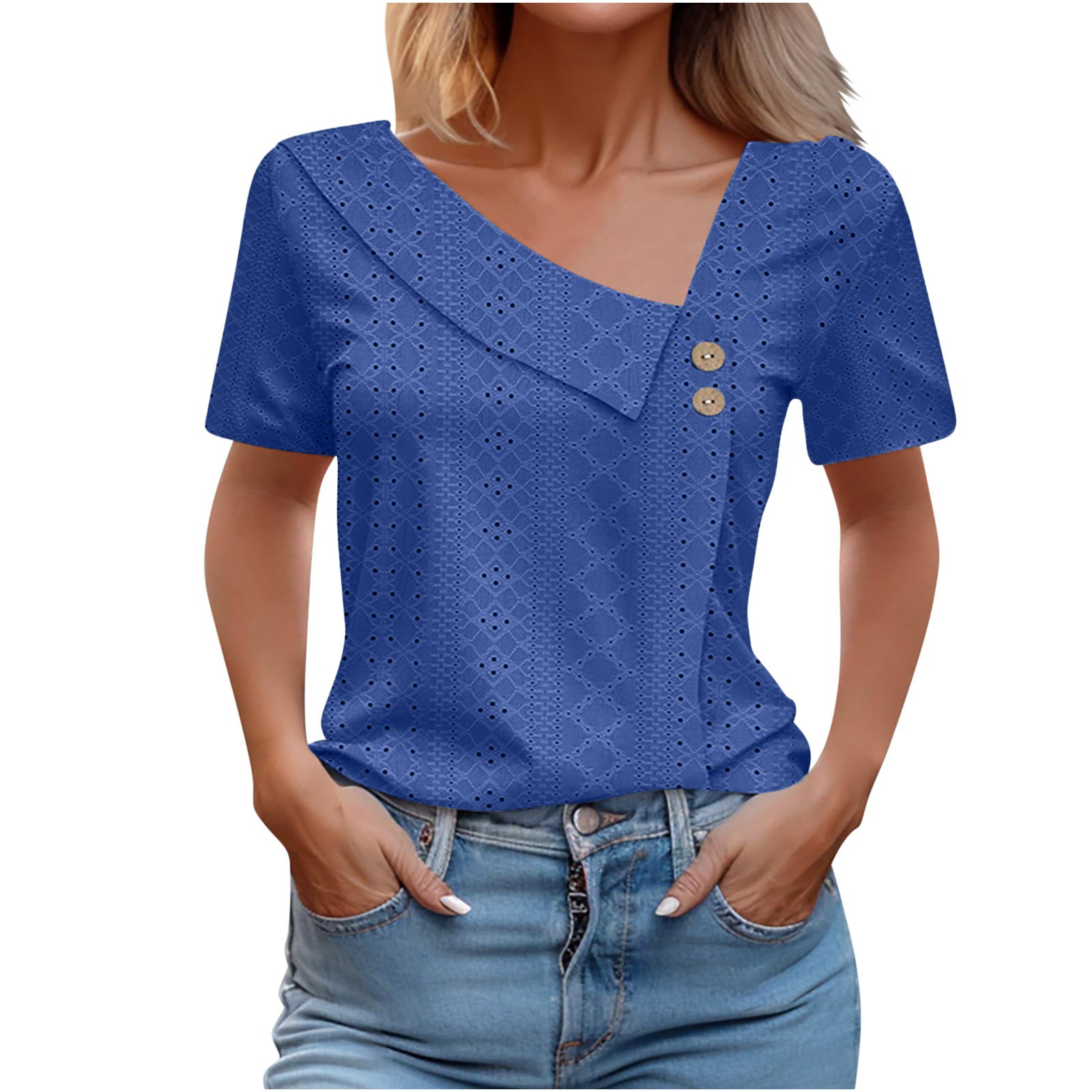 Camiseta de manga corta con cuello en V para mujer para verano