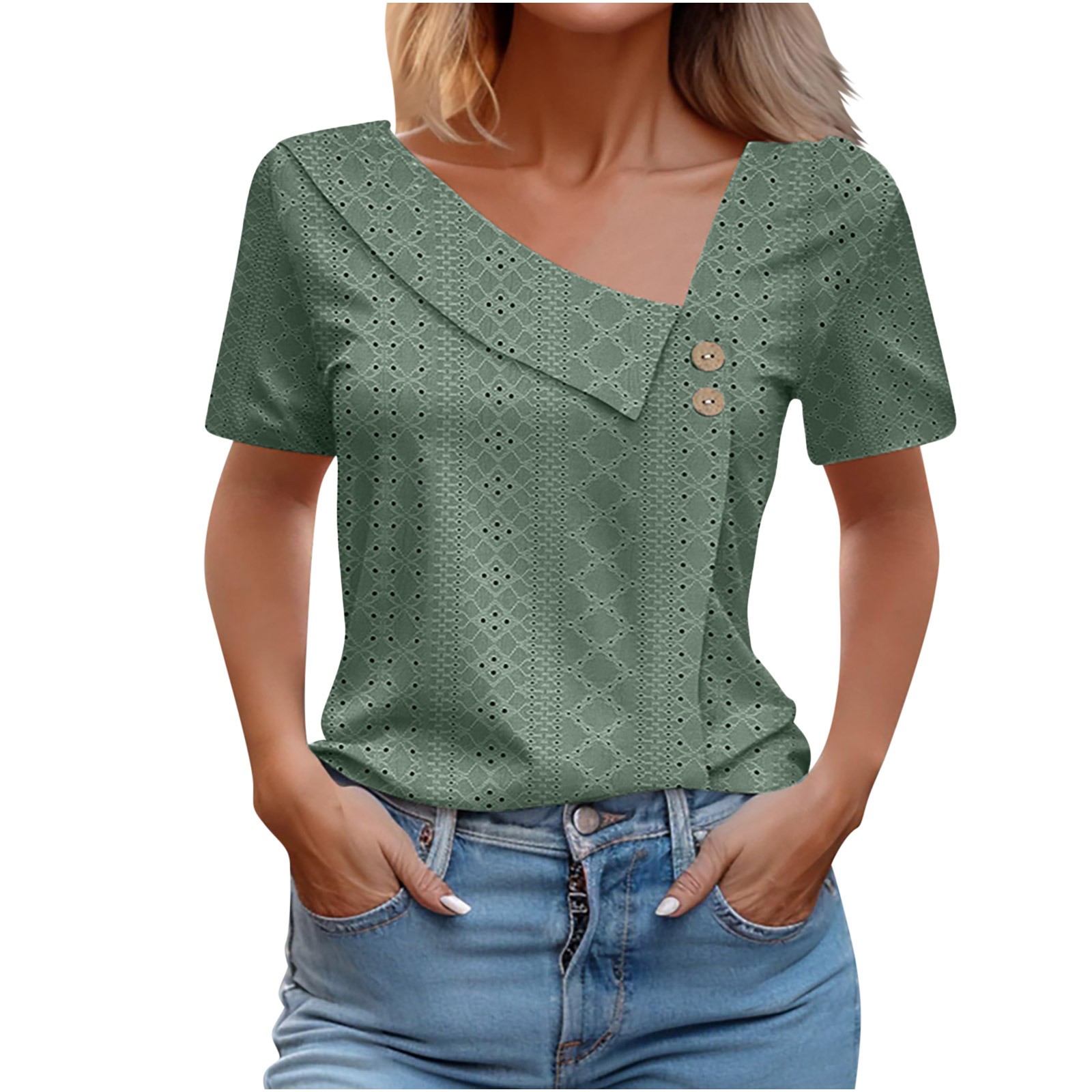 Camiseta de manga corta con cuello en V para mujer para verano