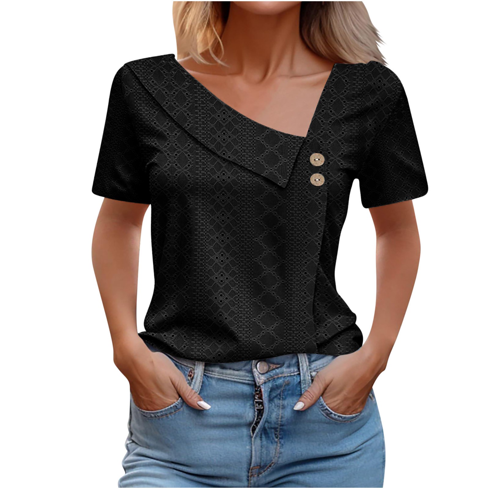 Camiseta de manga corta con cuello en V para mujer para verano