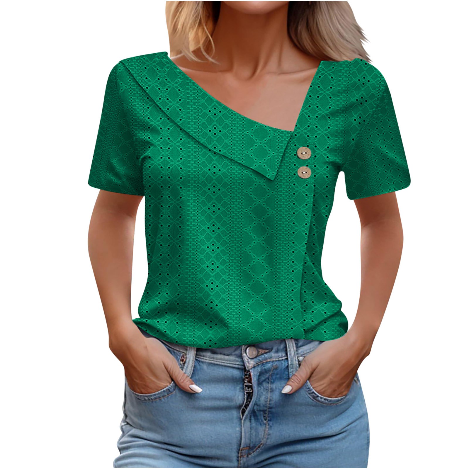 Camiseta de manga corta con cuello en V para mujer para verano