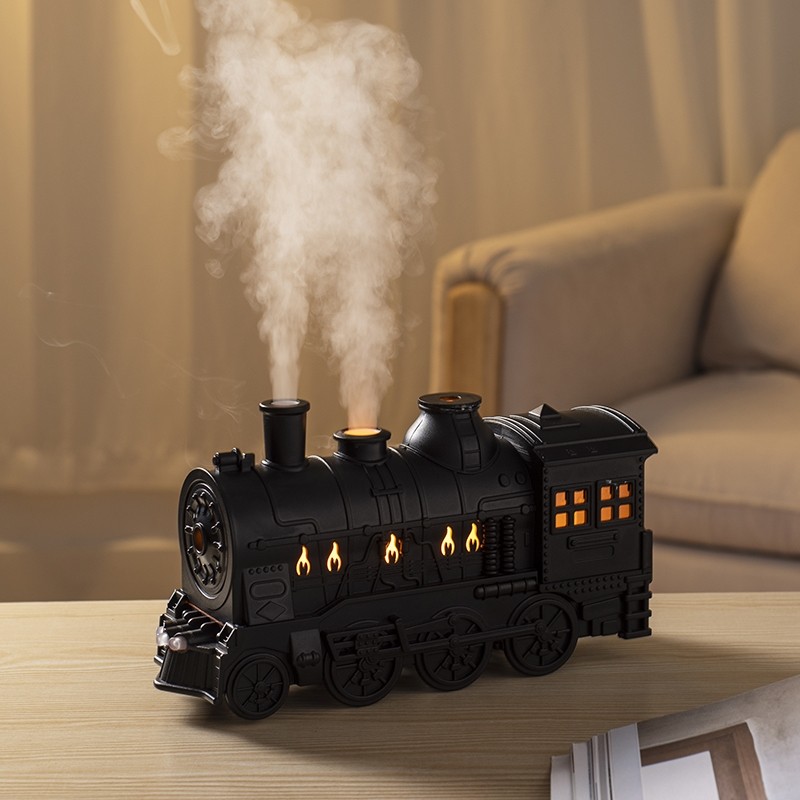 Difusor de aroma y humidificador ultrasónico WhisperTrains con anillo de humo y lámpara LED
