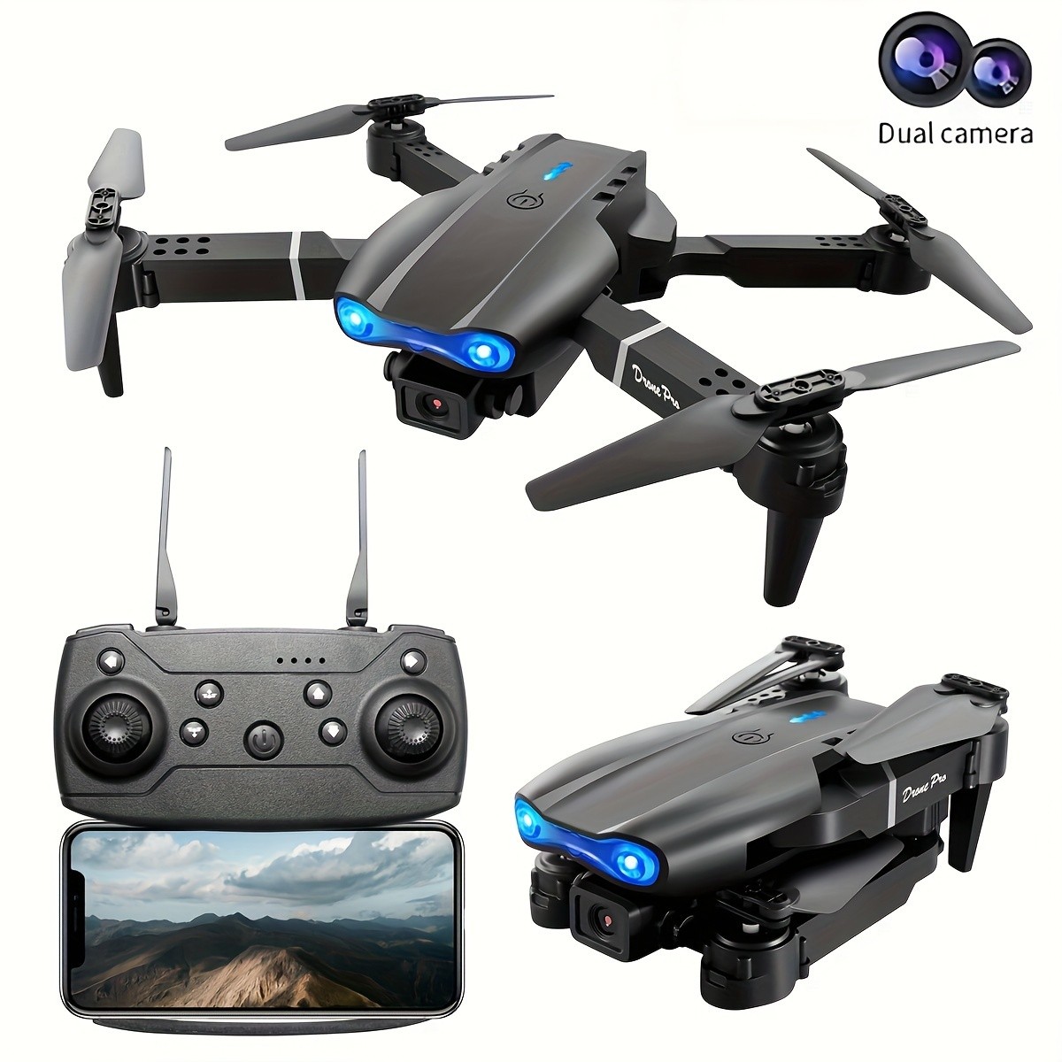 Drone cuadricóptero plegable SkyMaster E99 4K HD con retención de altitud y control remoto