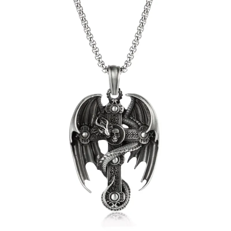 Cadena de suéter con colgante retro de acero inoxidable para hombre