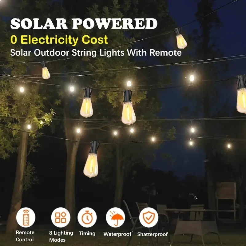 Luces de cadena con bombillas LED solares Edison