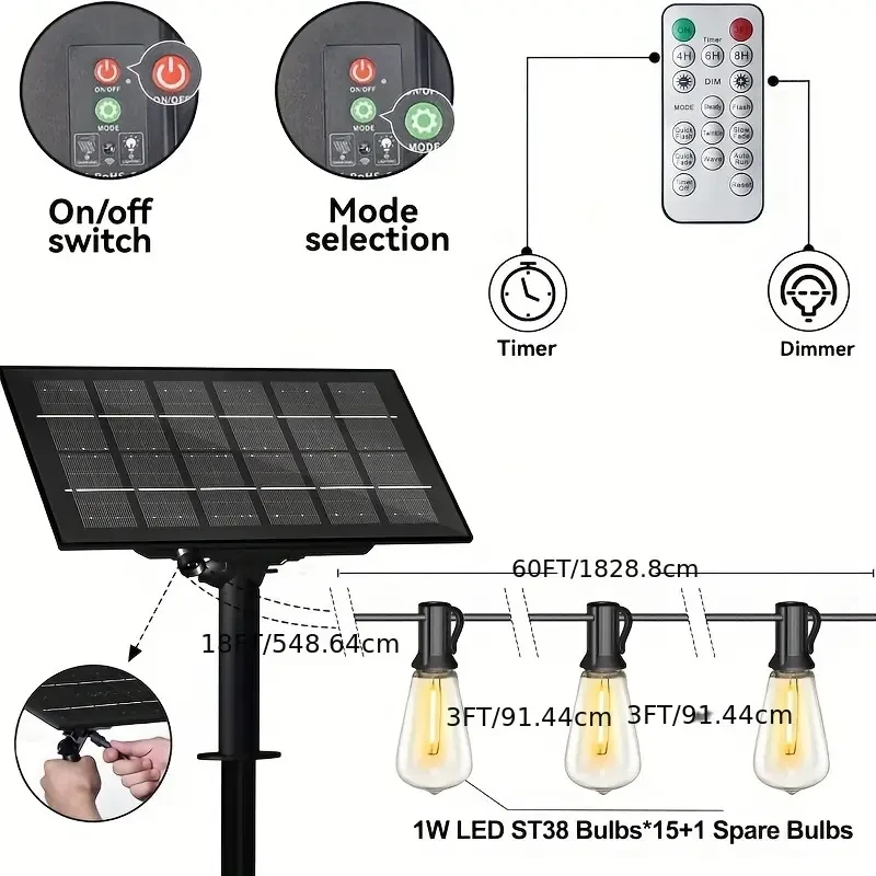 Luces de cadena con bombillas LED solares Edison