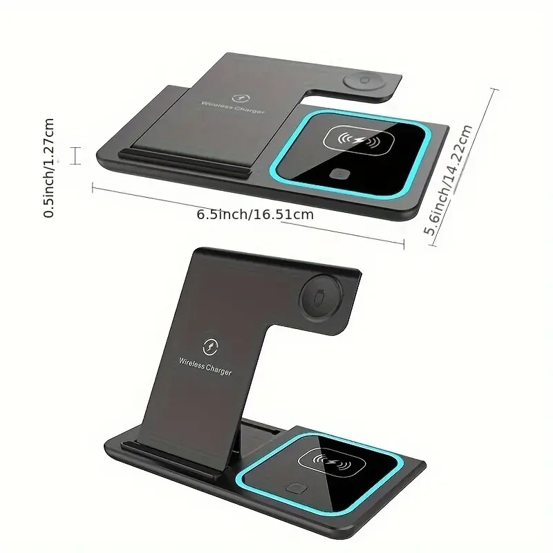 Base de carga inalámbrica plegable 3 en 1 ultrarrápida de 15 W