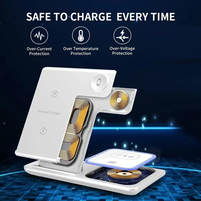 Base de carga inalámbrica plegable 3 en 1 ultrarrápida de 15 W