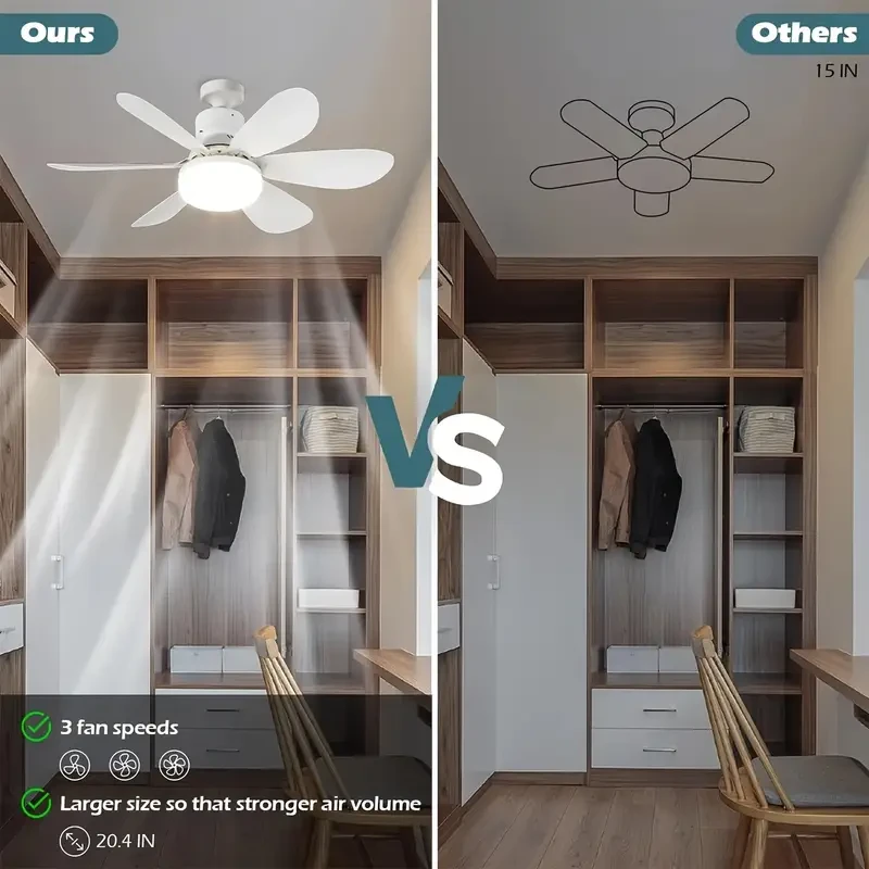 Ventilador de techo multifuncional con casquillo E26/E27 de 1 pieza