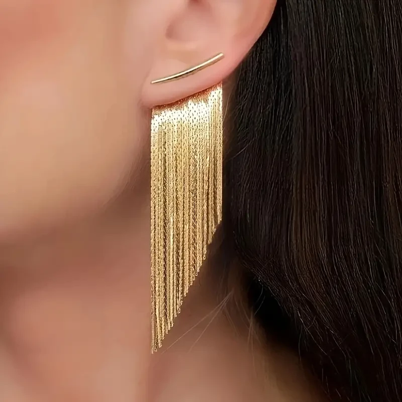 Pendientes colgantes con borlas de cadena dorada