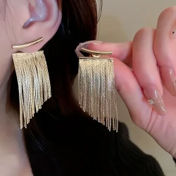 Pendientes colgantes con borlas de cadena dorada