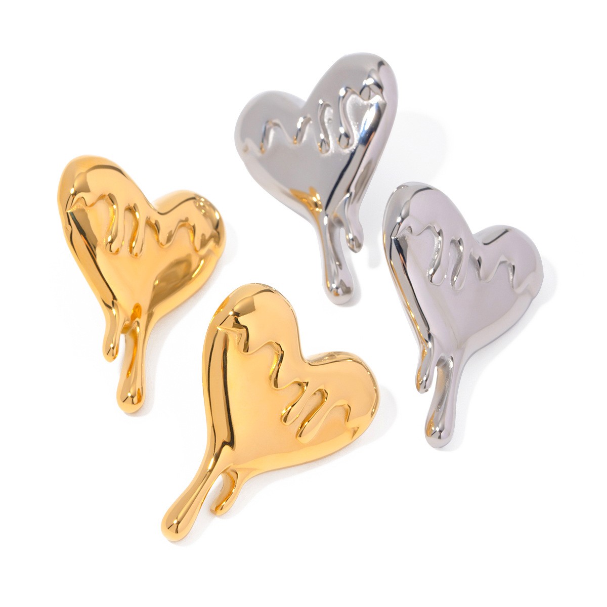 Pendientes de corazón de amor fundido de acero inoxidable dorado