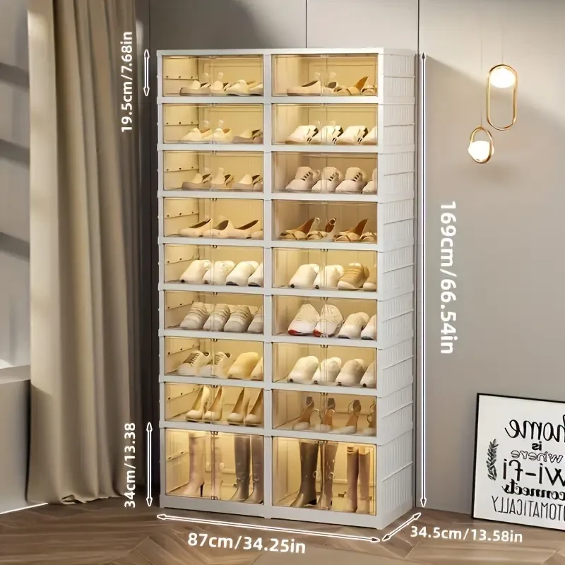 Zapatero plegable de 9 capas con puerta transparente, resistente al polvo y fácil de instalar, ideal para sala de estar.