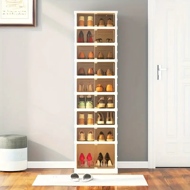 Zapatero plegable de 9 capas con puerta transparente, resistente al polvo y fácil de instalar, ideal para sala de estar.