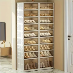 Zapatero plegable de 9 capas con puerta transparente, resistente al polvo y fácil de instalar, ideal para sala de estar.