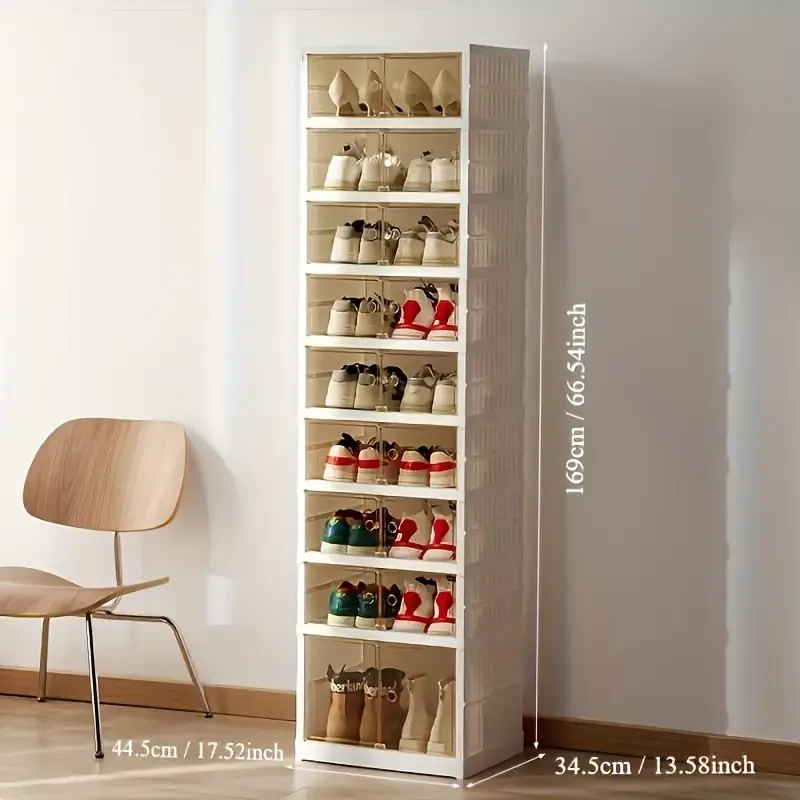 Zapatero plegable de 9 capas con puerta transparente, resistente al polvo y fácil de instalar, ideal para sala de estar.
