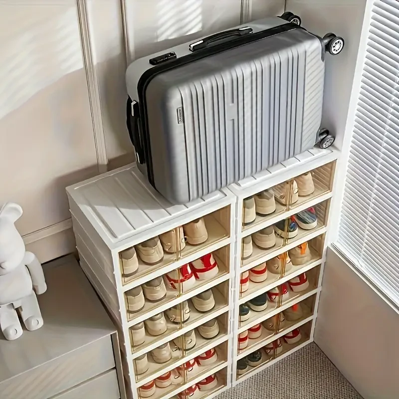 Zapatero plegable de 9 capas con puerta transparente, resistente al polvo y fácil de instalar, ideal para sala de estar.