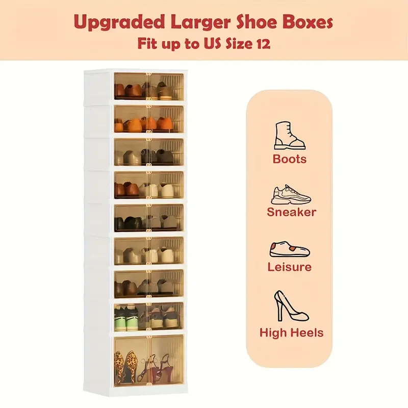 Zapatero plegable de 9 capas con puerta transparente, resistente al polvo y fácil de instalar, ideal para sala de estar.