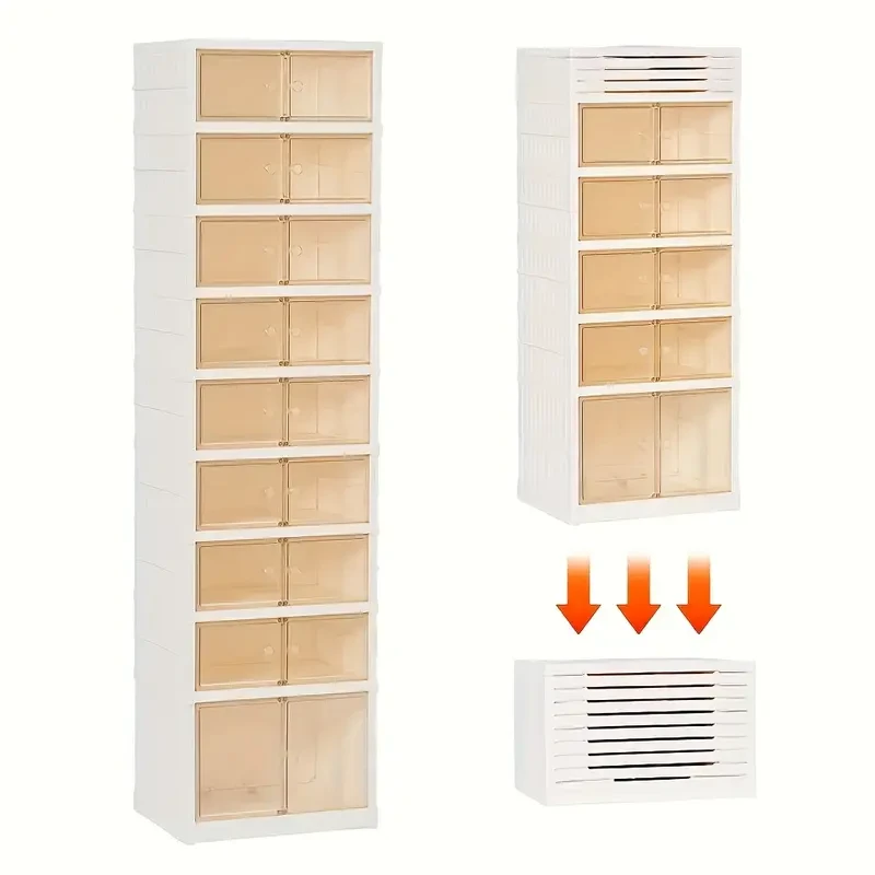 Zapatero plegable de 9 capas con puerta transparente, resistente al polvo y fácil de instalar, ideal para sala de estar.