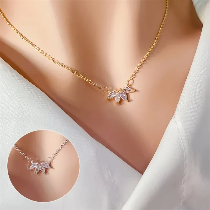 Collar minimalista de pétalos de flores brillantes de joyería de moda