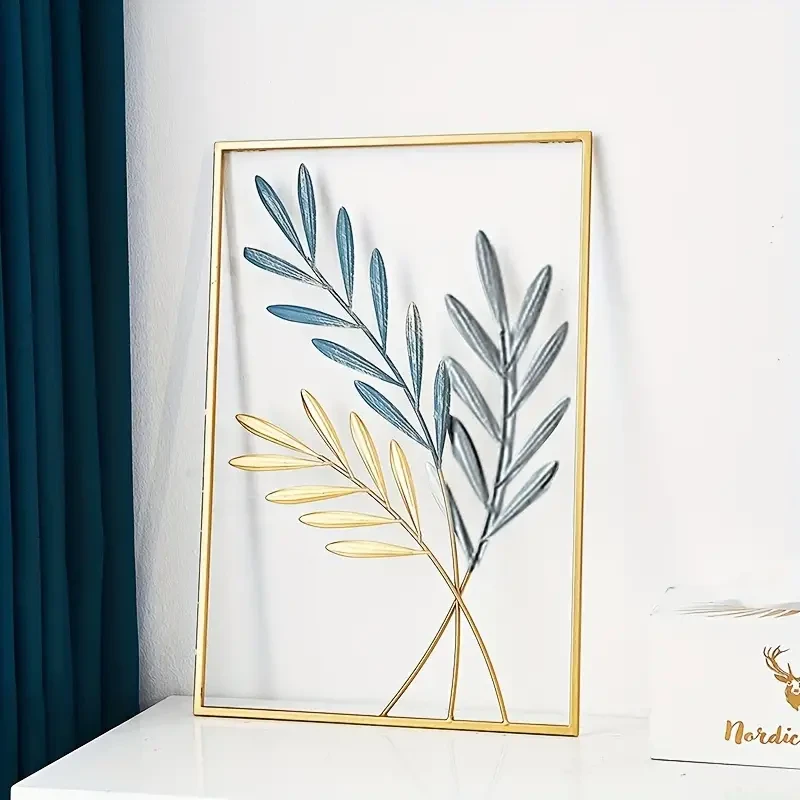 Juego de 3 adornos de pared de metal minimalistas, 0,23'' de grosor, con hojas de metal modernas, adhesivos para colgar en la pared, ideales para sofá, porche, sala de estar, dormitorio y oficina.