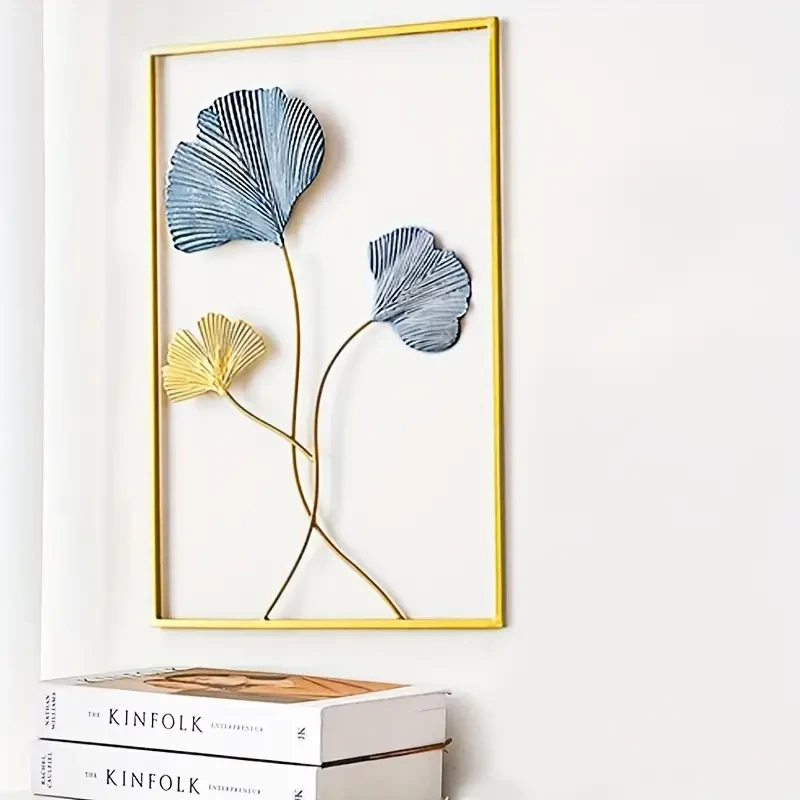 Juego de 3 adornos de pared de metal minimalistas, 0,23'' de grosor, con hojas de metal modernas, adhesivos para colgar en la pared, ideales para sofá, porche, sala de estar, dormitorio y oficina.