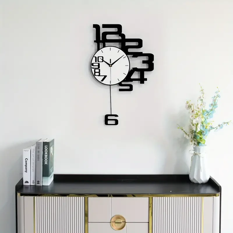 Reloj de pared moderno minimalista de metal y madera: reloj grande a pilas para decoración del hogar.