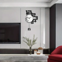 Reloj de pared moderno minimalista de metal y madera: reloj grande a pilas para decoración del hogar.