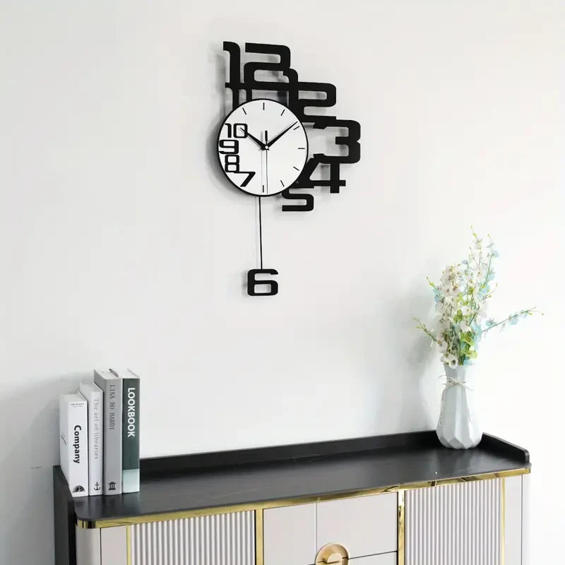 Reloj de pared moderno minimalista de metal y madera: reloj grande a pilas para decoración del hogar.