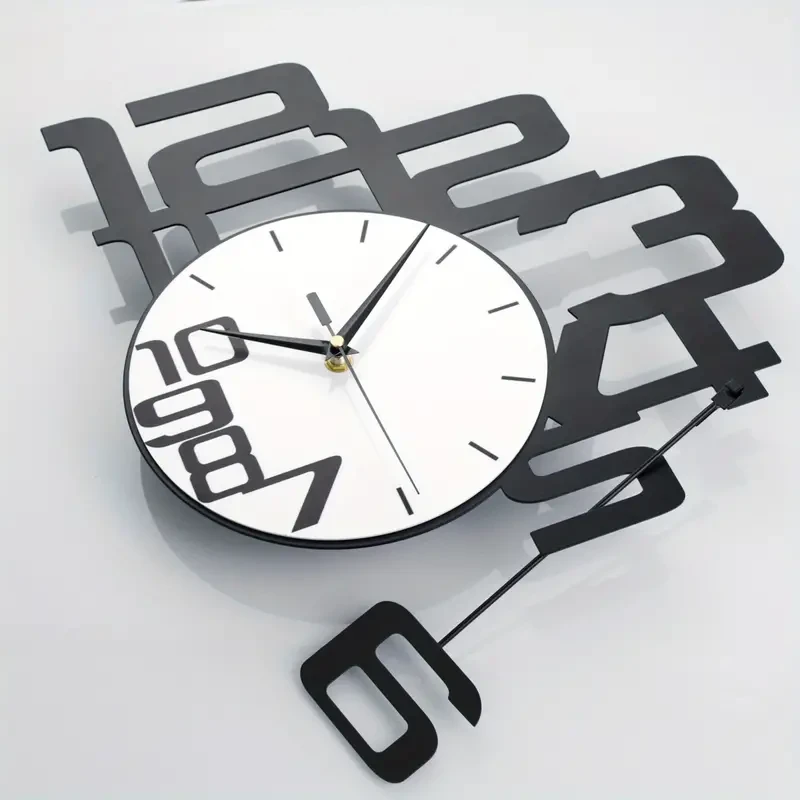 Reloj de pared moderno minimalista de metal y madera: reloj grande a pilas para decoración del hogar.