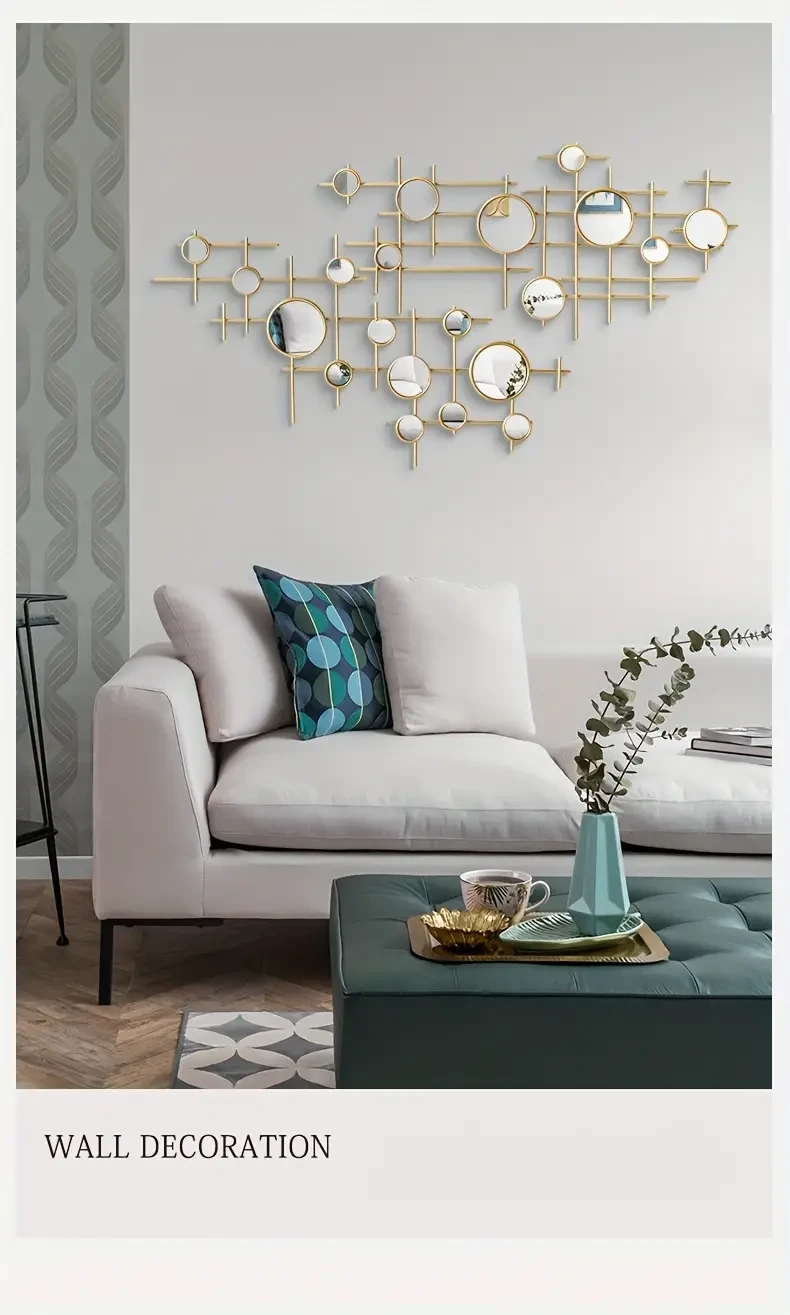 Espejo colgante moderno de hierro forjado de lujo, ligero y decorativo para pared.