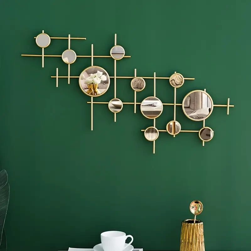 Espejo colgante moderno de hierro forjado de lujo, ligero y decorativo para pared.