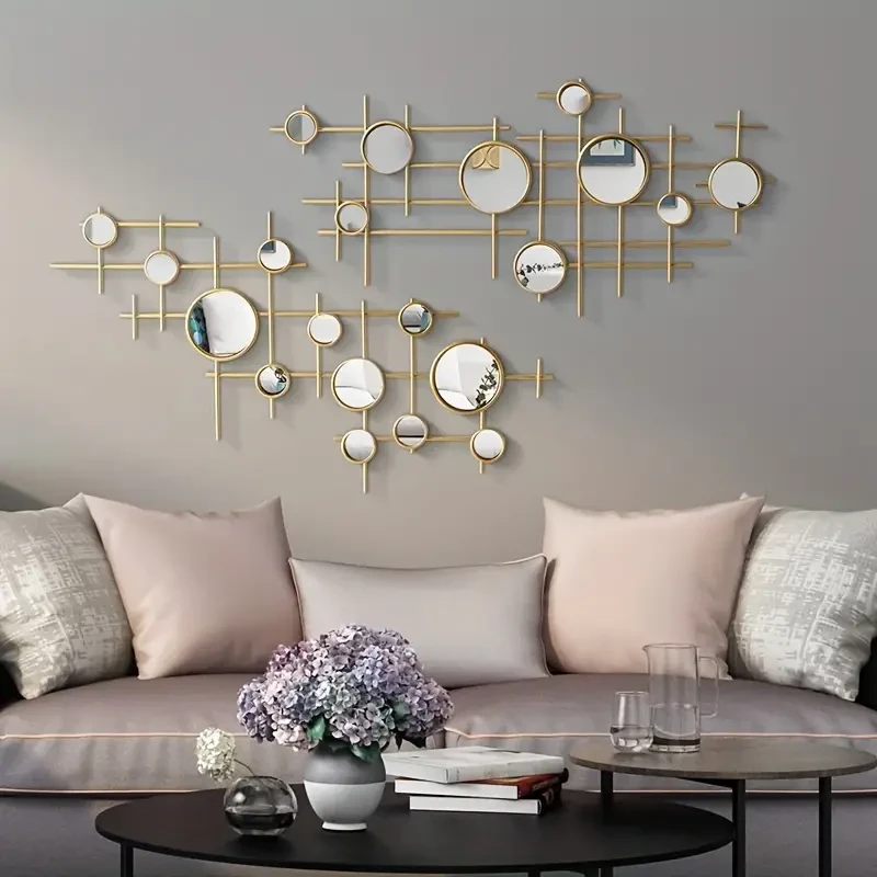 Espejo colgante moderno de hierro forjado de lujo, ligero y decorativo para pared.