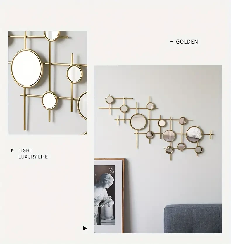Espejo colgante moderno de hierro forjado de lujo, ligero y decorativo para pared.