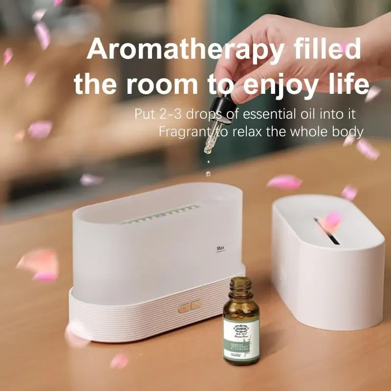 Humidificador ultrasónico con simulación de llama de 7 colores - Difusor de aceites esenciales USB