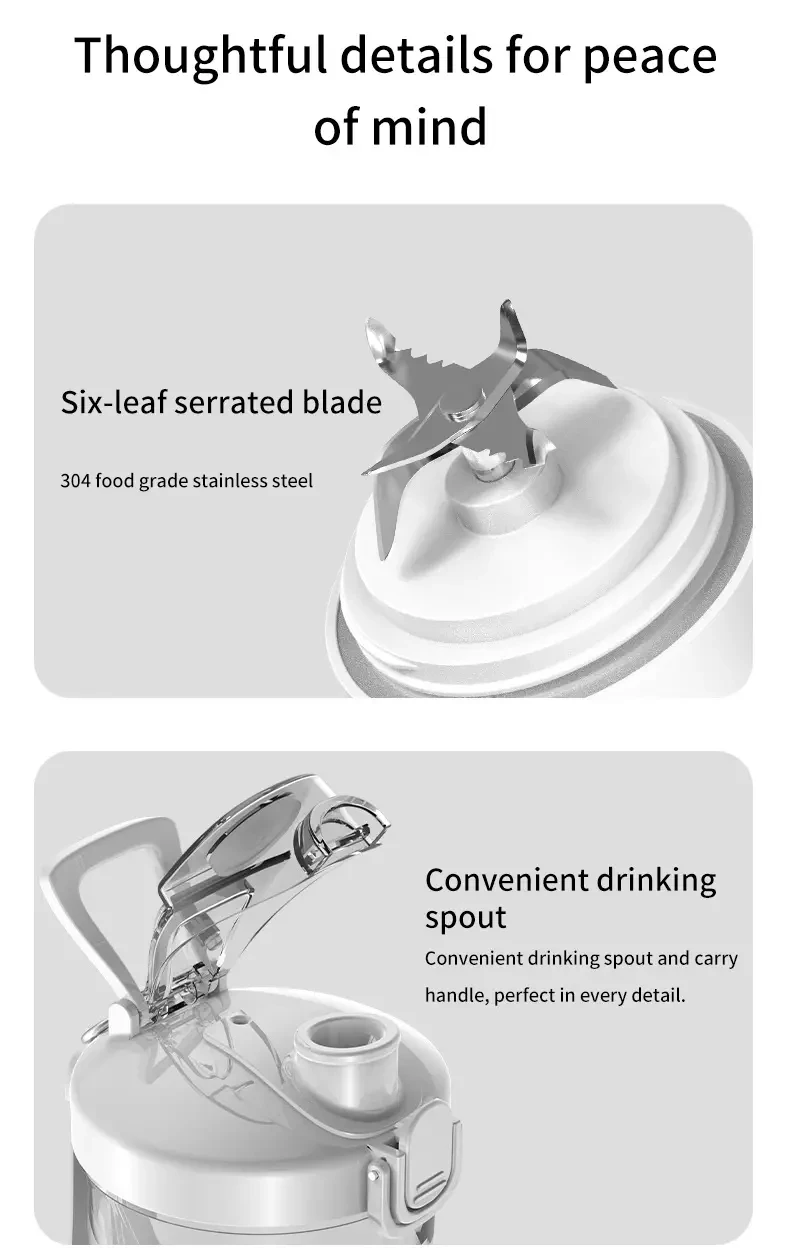 Licuadora portátil recargable por USB - Licuadora personal de 20.29 oz para batidos y licuados