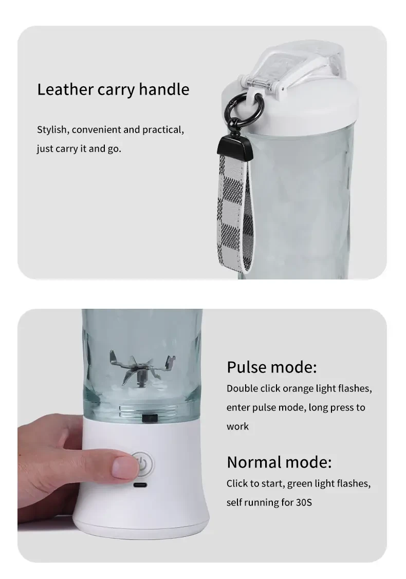 Licuadora portátil recargable por USB - Licuadora personal de 20.29 oz para batidos y licuados