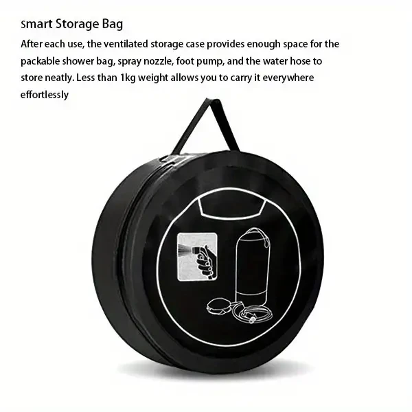 Bolsa de ducha portátil de 4 galones, calentada con energía solar, impermeable, con boquilla y bomba de pie