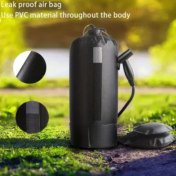 Bolsa de ducha portátil de 4 galones, calentada con energía solar, impermeable, con boquilla y bomba de pie