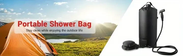Bolsa de ducha portátil de 4 galones, calentada con energía solar, impermeable, con boquilla y bomba de pie