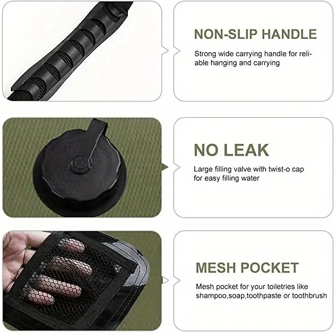 Bolsa de ducha solar para camping: bolsa de baño portátil con manguera extraíble