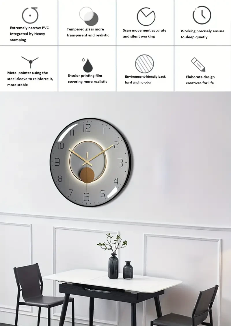 Reloj de pared de PVC de 14 pulgadas con cubierta de vidrio templado