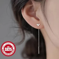 Adorables pendientes colgantes de corazón de plata de ley