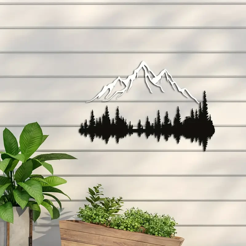 Arte de pared de metal de montaña y bosque