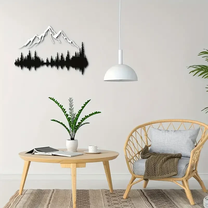 Arte de pared de metal de montaña y bosque